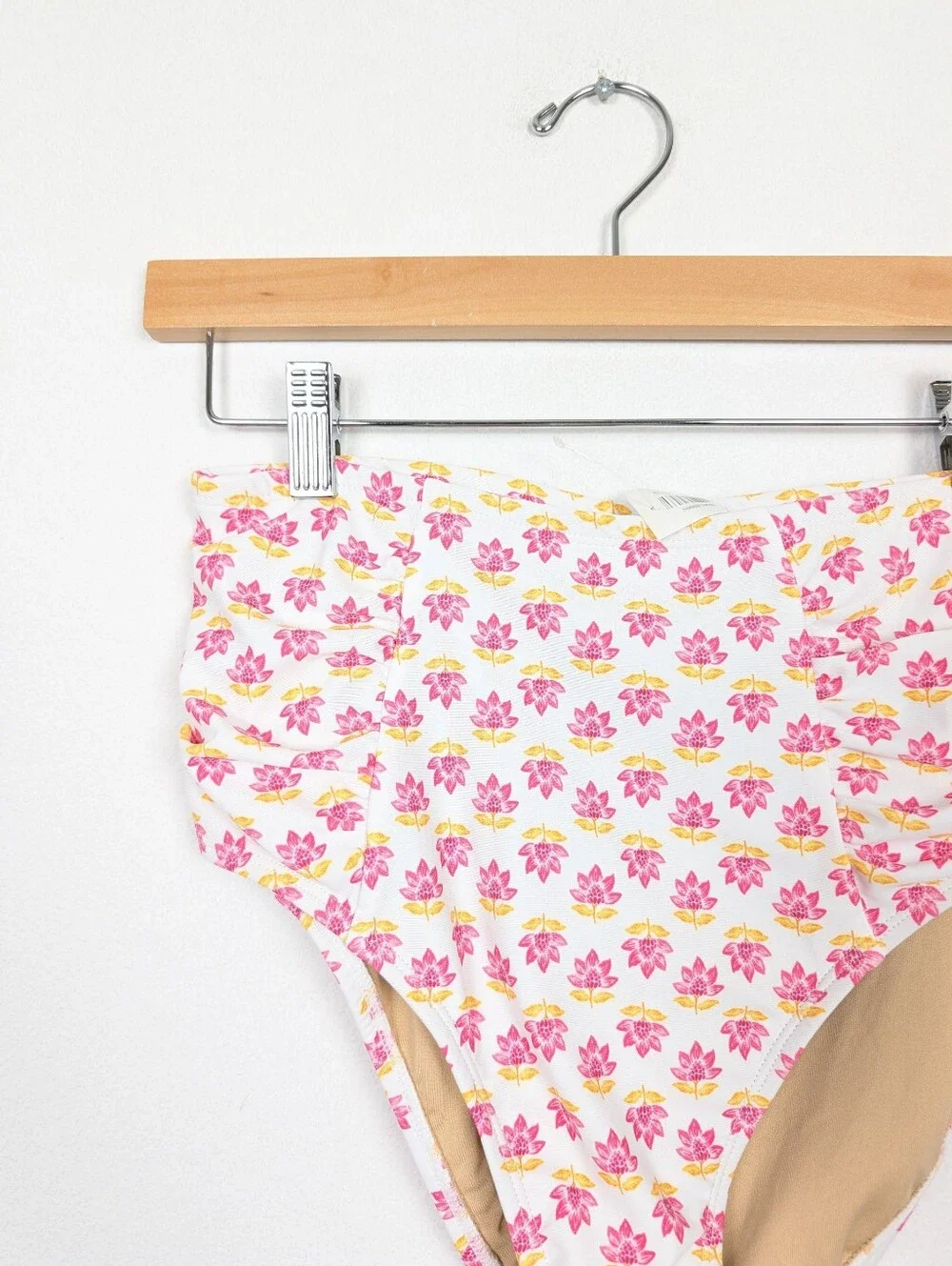 Old Navy High Waisted Swim Bottom M White Pink Flower Bikini NWT